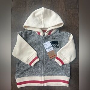 Roots Gray and Cream Kids Hoodie with Red Accents